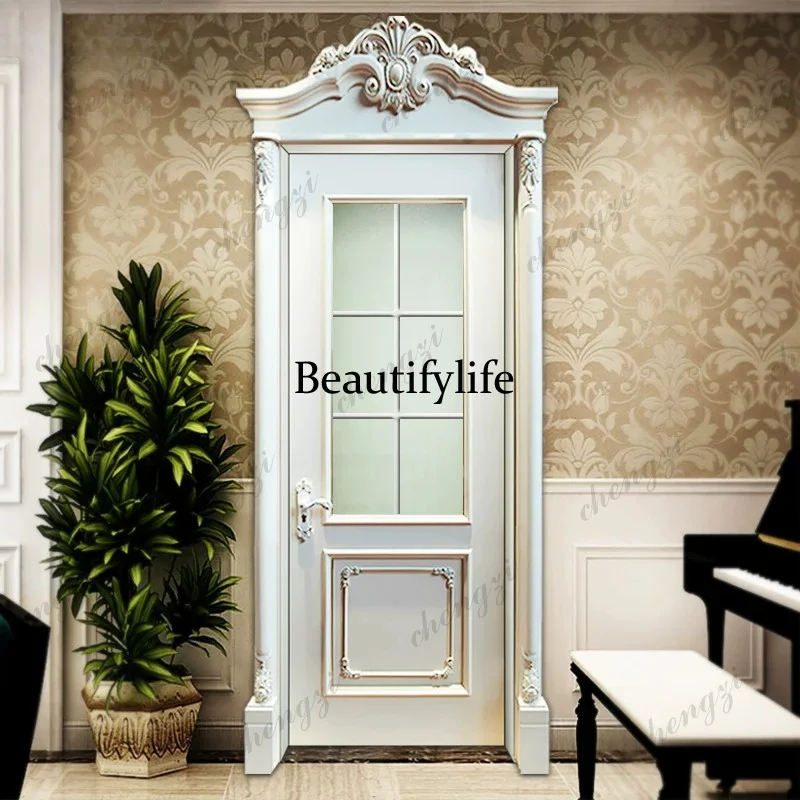 White European-style villa high-end custom kitchen and bathroom bedroom room paint engraving gold flat wood set wooden door