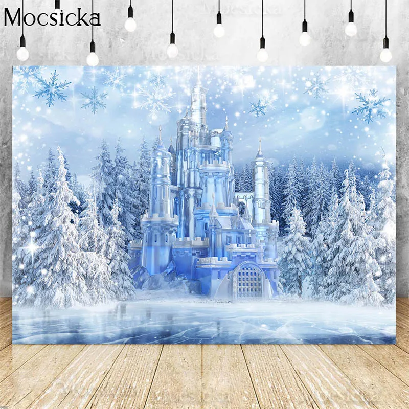 Winter Wonderland Christmas Backdrops For Photography Ice Castle Snow Winter Landscape Background Frozen Forest Photo Background