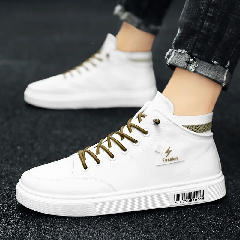 

Мужская обувь, высокие универсальные спортивные туфли на толстой подошве с дышащим резиновым верхом, модные белые туфли для досок, повседневные парусиновые туфли