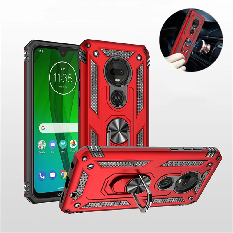 For Motorola Moto G7 Power Case Shockproof Armor Car Magnetic Metal Ring Stand Phone Case For Moto G6 G7 Play G7 Plus Back Cover