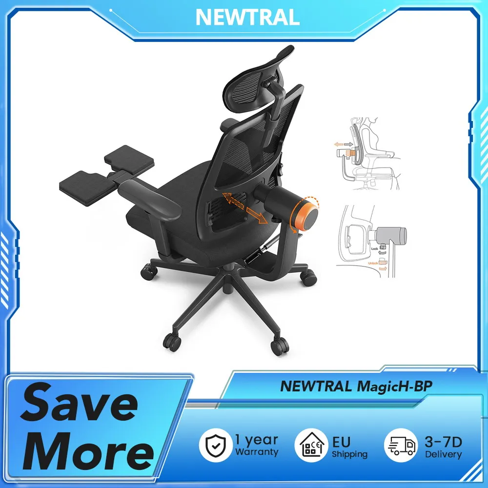 NEWTRAL MagicH-BP Sedia ergonomica con poggiapiedi, schienale con scavo automatico, supporto inferiore per la schiena adattivo