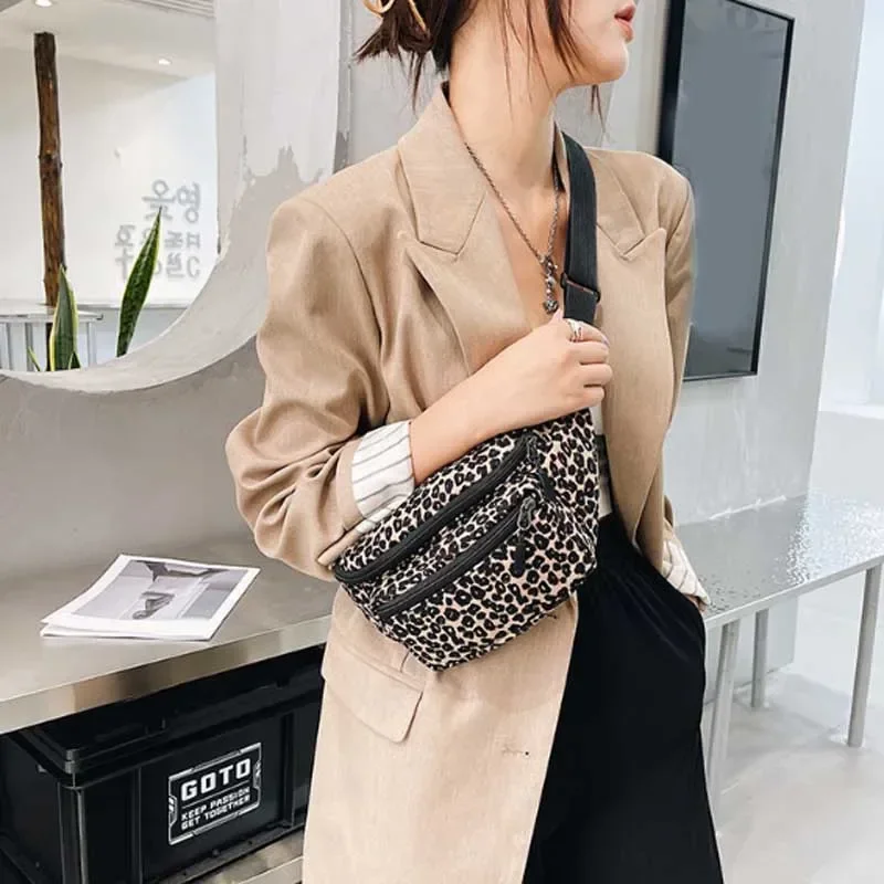 

Fashion Women Flannel Fanny Pack Waist Bag Wild Leopard Pattern Bum Bag Ladies Bum Hip Bag Money Phone Pouch Casual Chest Bags