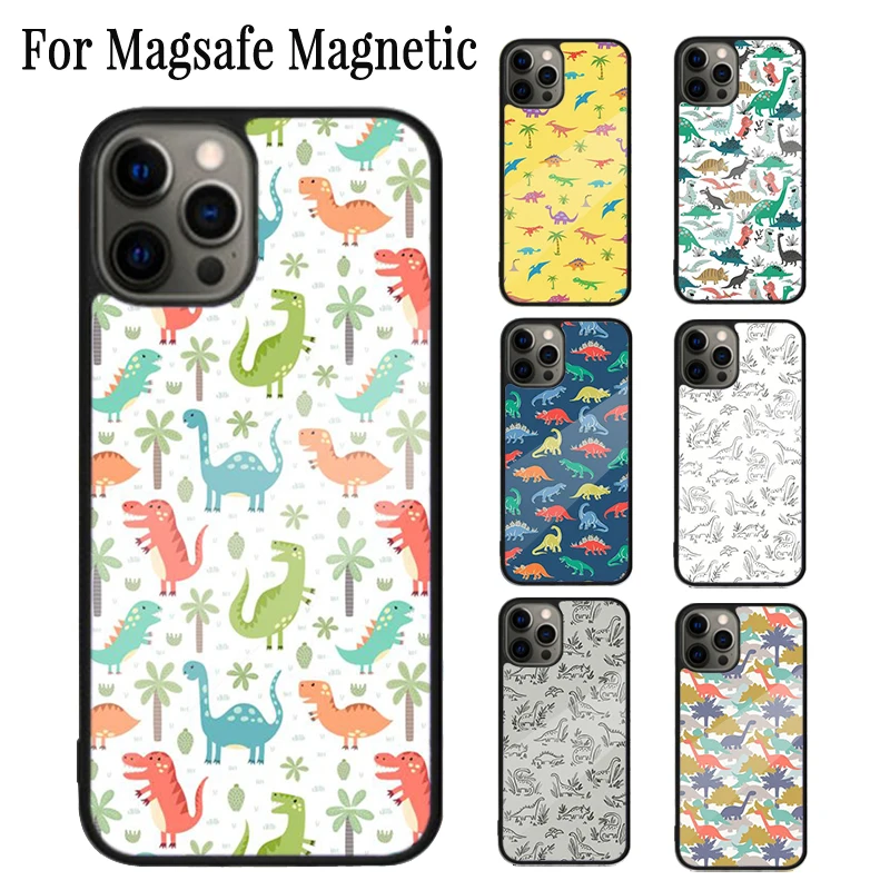 Fun Dinosaur Pattern Dino Magnetic Phone Case Coque For iPhone 16 15 14 Plus 13 12 Mini 11 Pro Max Magsafe Wireless Cover