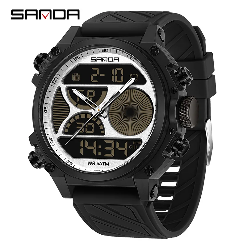 SANDA 6236 Military Men's Quartz Electronic Watch Outdoor Sports Waterproof Watch Dual Display Multifunctional Digital Watch