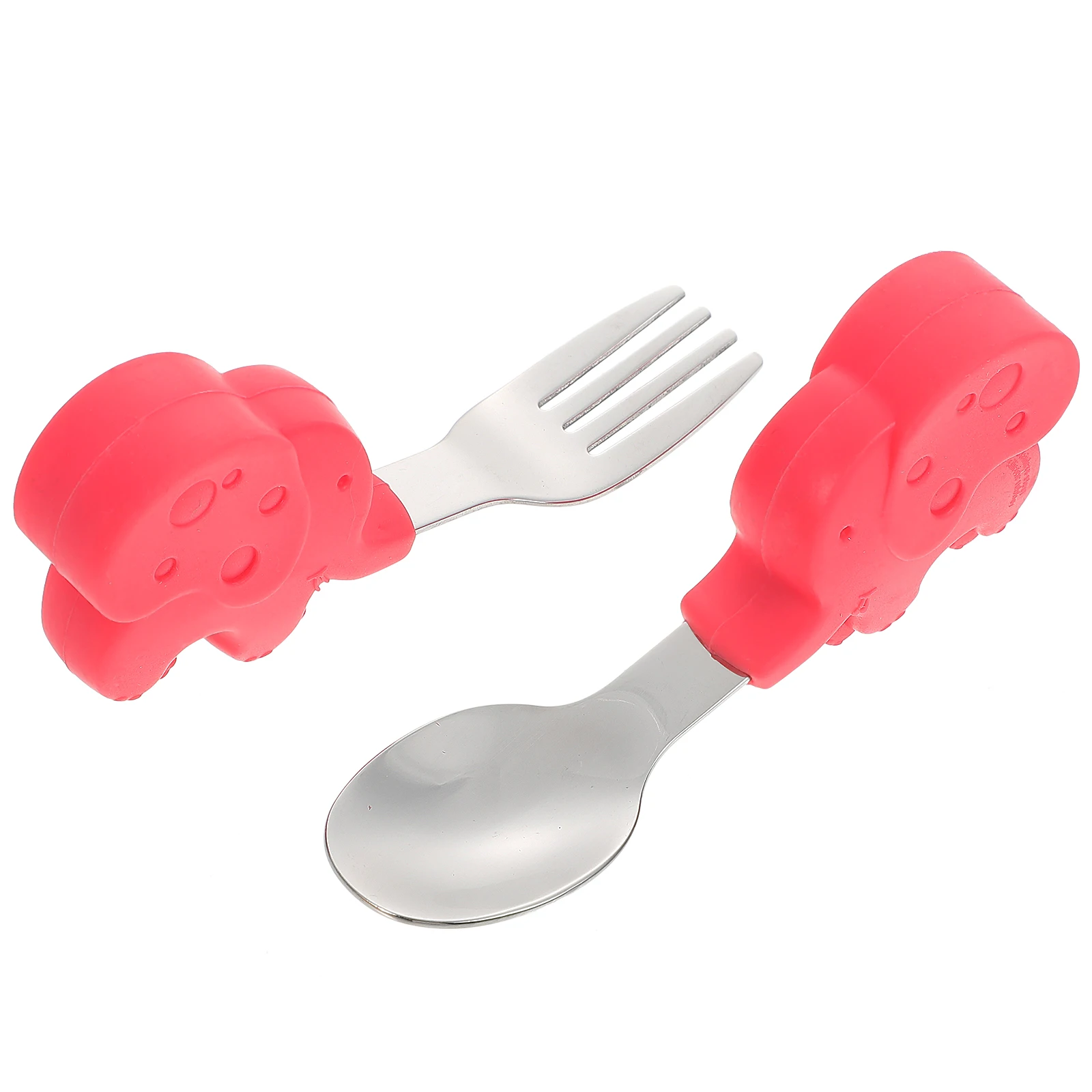 

Baby Spoons Forks Kids Eating Tool Tableware Red Stainless Steel Learning Training Child Cartoon Silicone Soft H Food