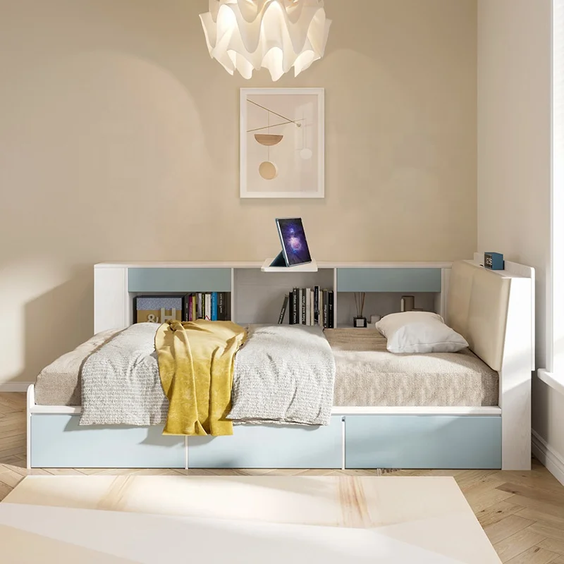 Furniture Frame Wood Rooms Designs Modern Wooden Single Kids House Nordic Electric Bed With Drawer