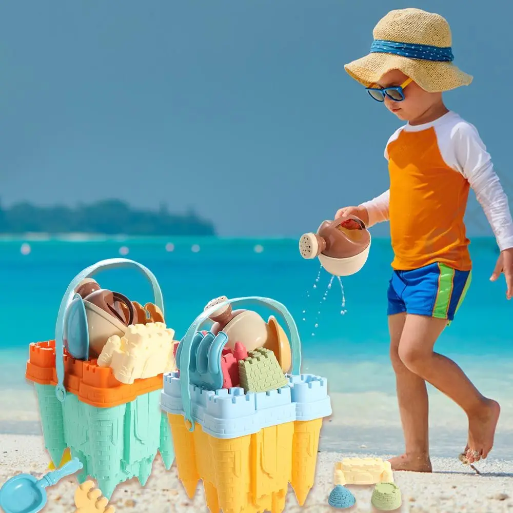 Juguetes de verano, juego de juguetes de arena para playa, accesorios de playa, castillo amarillo, molde de arena, juguete divertido, Castillo creativo, cubo, juego de arena