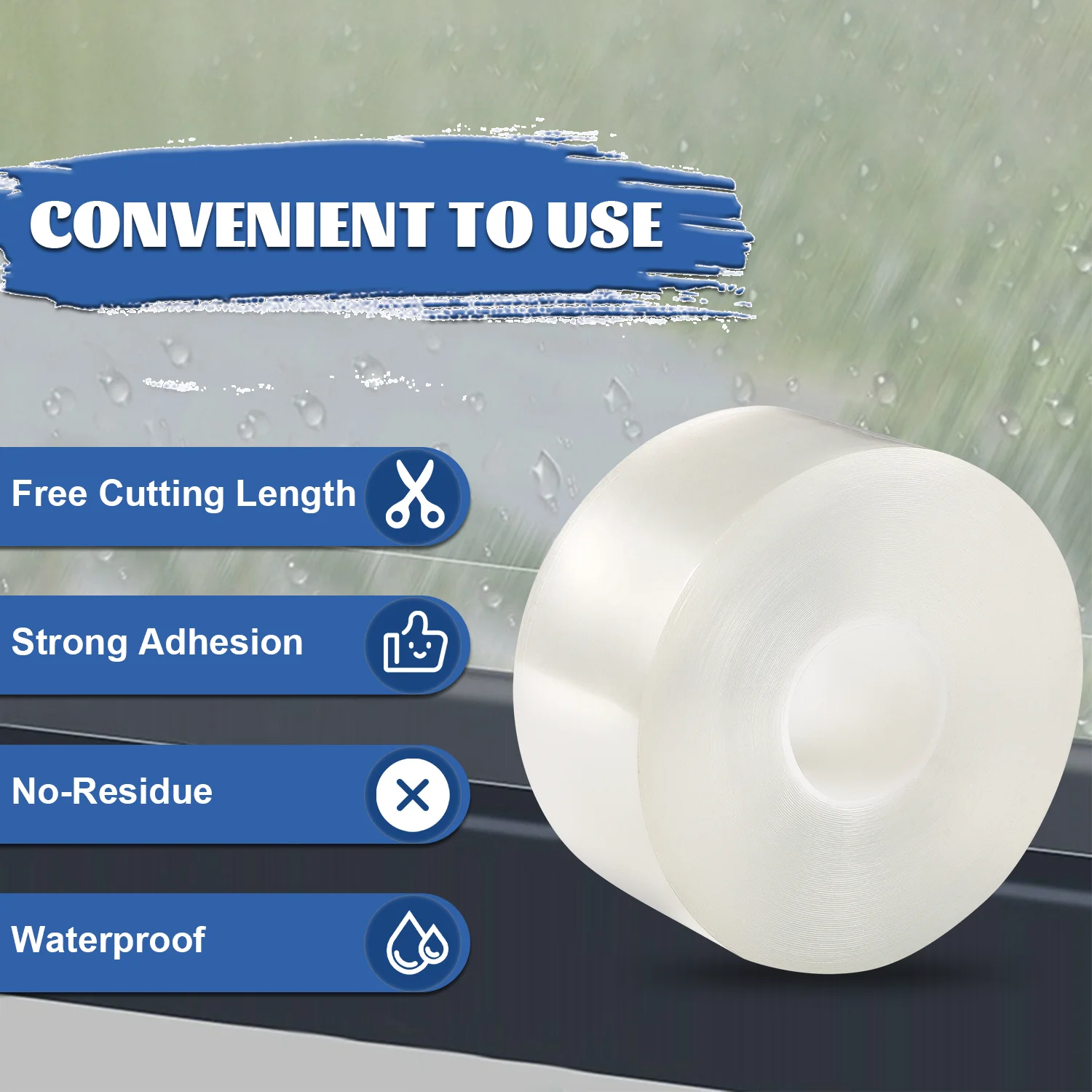 Transparent window sealing tape, removable adhesive, helps reduce ventilation and energy loss, suitable for windows and doors