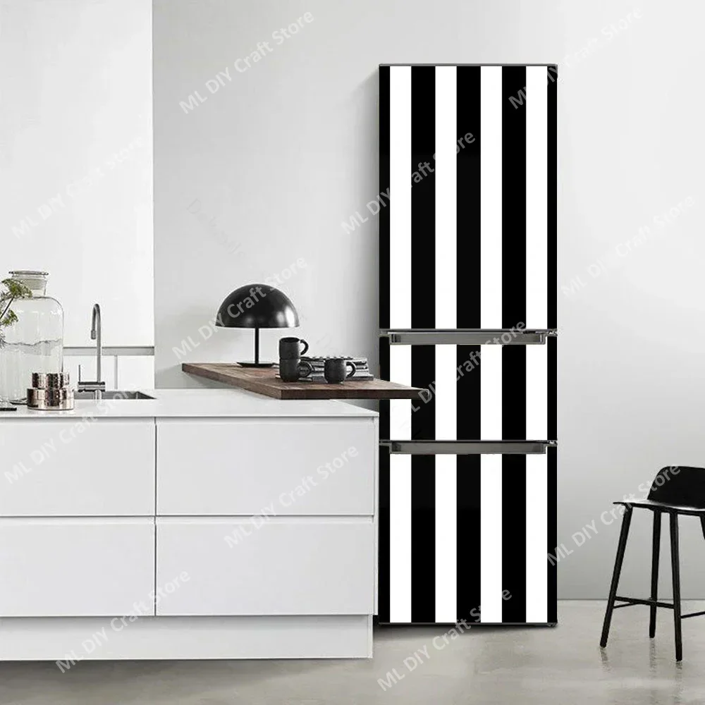 Modern Sticker Fridge Stickers Marble 3D Refrigerator Wallpaper Black Line White Freezer PVC Film Door Cover Decor Decal Art
