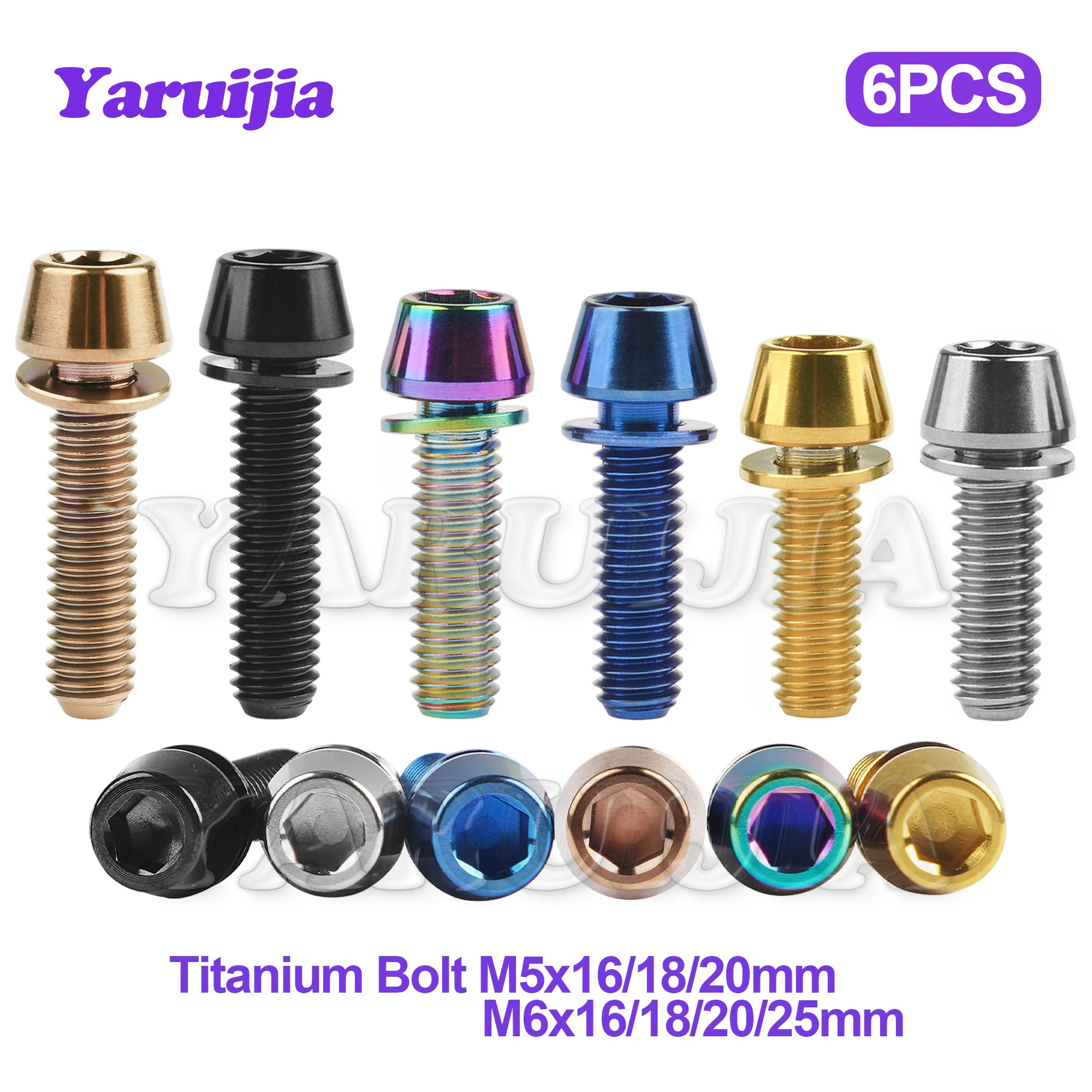 

Yaruijia Titanium Bolt M5/M6x16/18/20mm 2/5000 Cone-Head Allen Sleeve Screw for Bike Stem 6Pcs