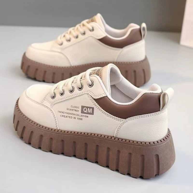  Little White Shoes 2024 Spring/Summer New Women's Casual  Versatile Thick Sole Elevated Women's Shoes Student Shoes 