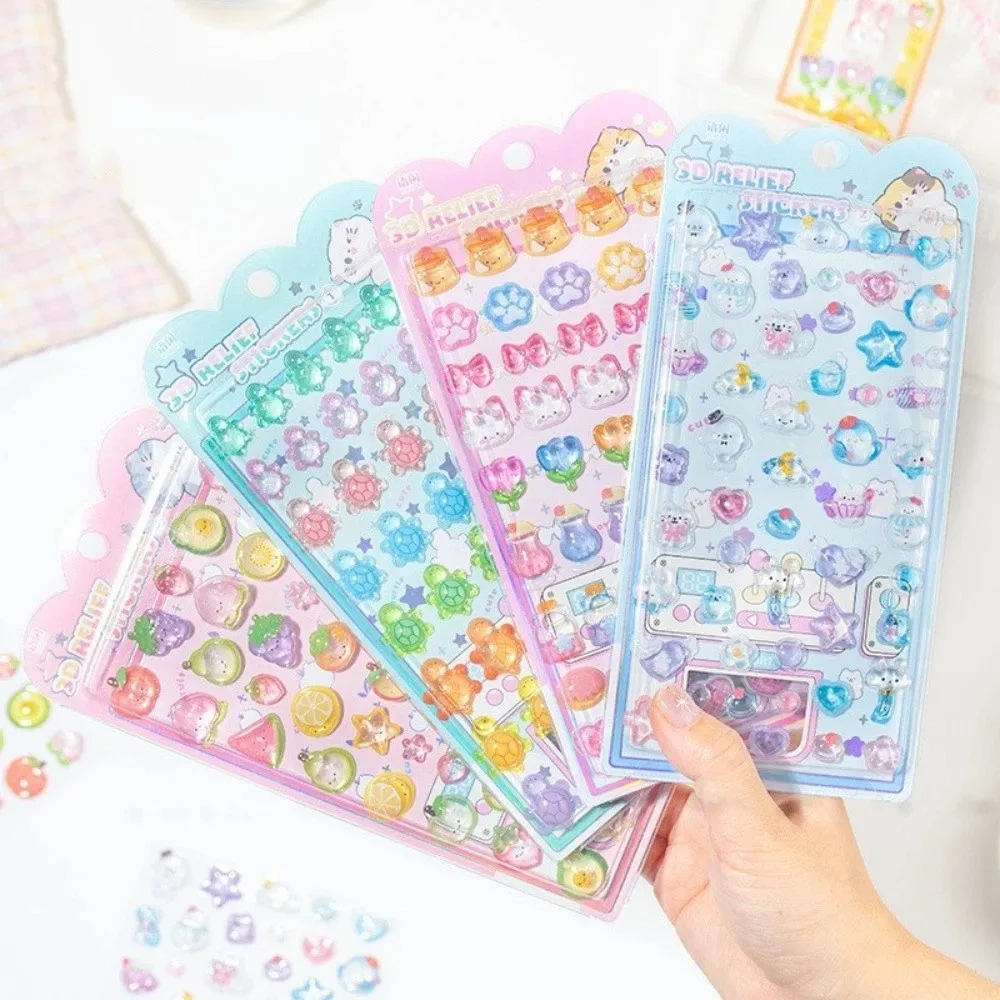 かわいい粒子3Dエンボスデカール動物シリーズDIY 3Dレリーフステッカー多目的スイートキャンディペーパーキャンディステッカー
