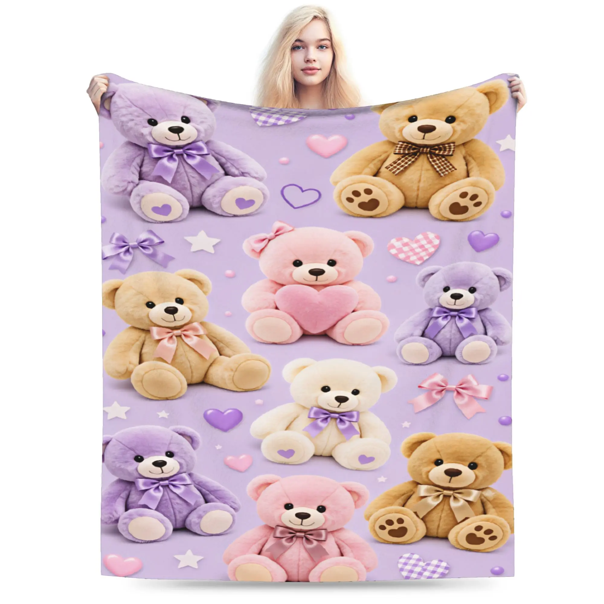 3D Fluffy Teddy Bear Blanket Boy Girl  Flannel Throw Blanket For Chair Sofa Bed Warm Soft Custom Quality Bedspread Gift
