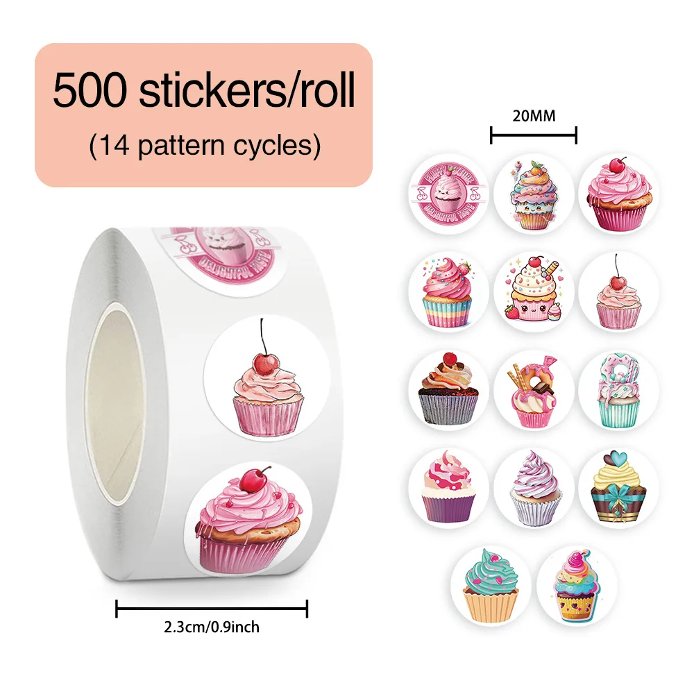 

500pcs/Roll Cupcakes Gifts Cartoon Sealing Stickers DIY PVC Laptop Decals Decoration Reward Gift Toy