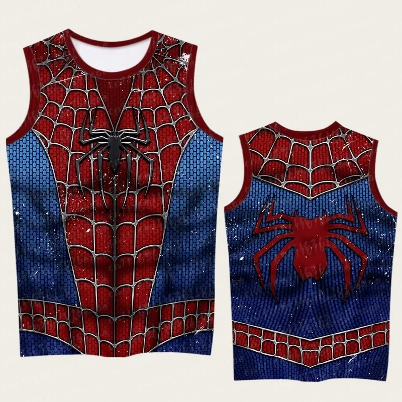 Eltern-Kind Spider Hero 3D-Druck Ärmelloses Tanktop, Rot-Blau-Goldenes Netzmuster Sporttrikot, 100% Polyester Atmungsaktiv – Detail 6