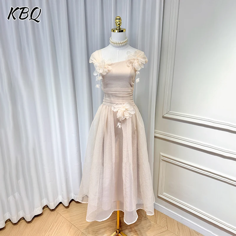

KBQ Solid Spliced Appliques Tunic A Lone Dresses for Women Square Collar Sleeveless High Waist Temperament Dress Female Fashion
