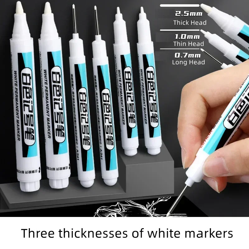 1.0/2.5MM White Permanent Marker Pens For Wood Rock Plastic Metal Leather Glass Stone Art Supplies 0.7mm Deep Hole Paint Marker