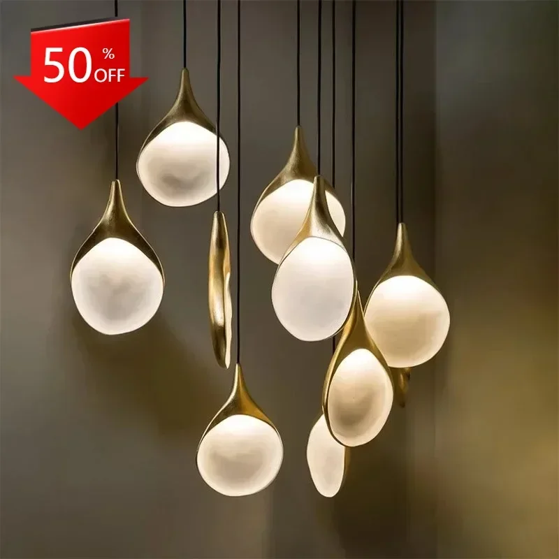 

NEW Postmodern Restaurant Spoon Art Pendant Lamp Bar Counter Staircase Hotel Villa Duplex Designer Combination Small Pendant La