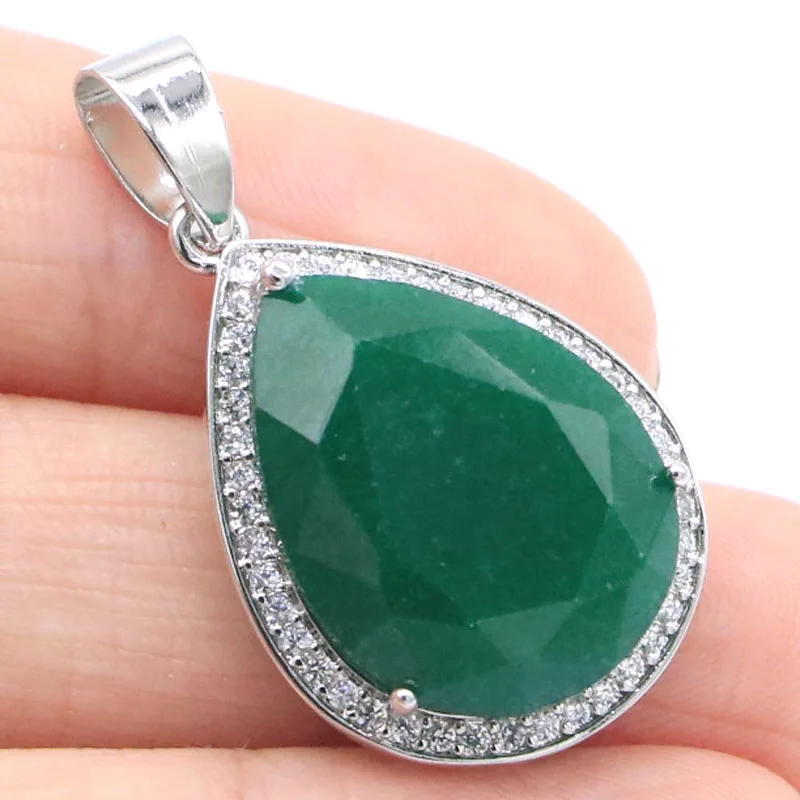 

Buy 3 Get 1 Free 33x19mm Big Drop Gemstone Real Red Ruby Green Emerald Blue Sapphire CZ Women Engagement Silver Pendant