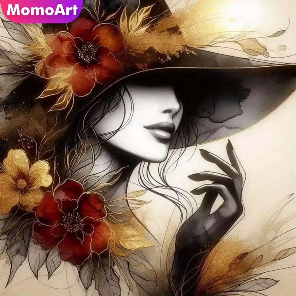 Momoart Neuerscheinung Diamant-Mosaik Frauenporträt Geeignet für Anfänger Blumen-Diamantmalerei Charakter DIY-Dekoration für Zuhause