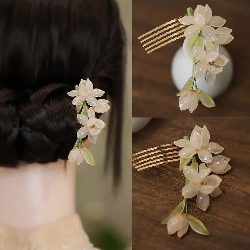 Unique Jade-Orchid Flower Hairpin, Chinese Hanfu Hair Accessory for Women's Hairstyles