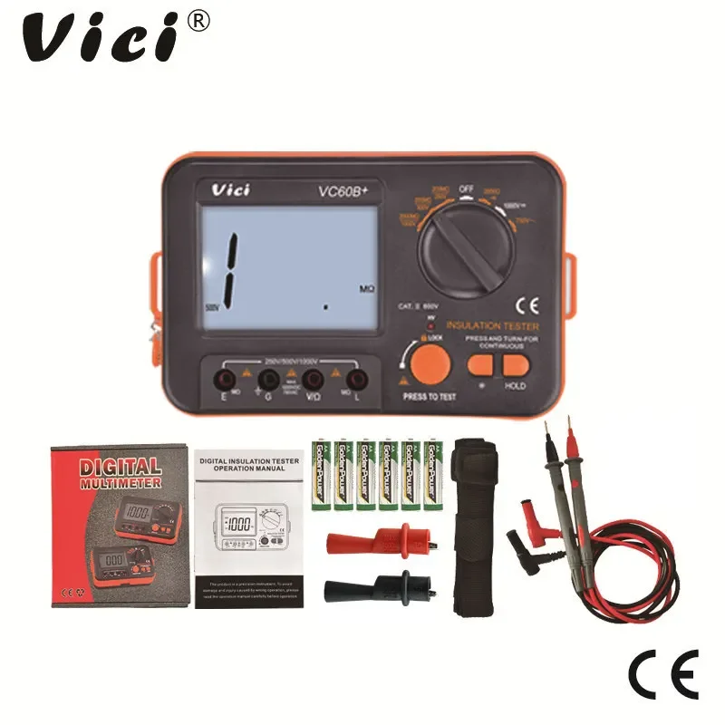 Imagem -04 - Isolamento Digital Resistência Tester Vici Megohm Medidor Anti Alta Tensão e Alarme de Entrada de Curto Circuito Vc60b Mais 250v 500v 1000v