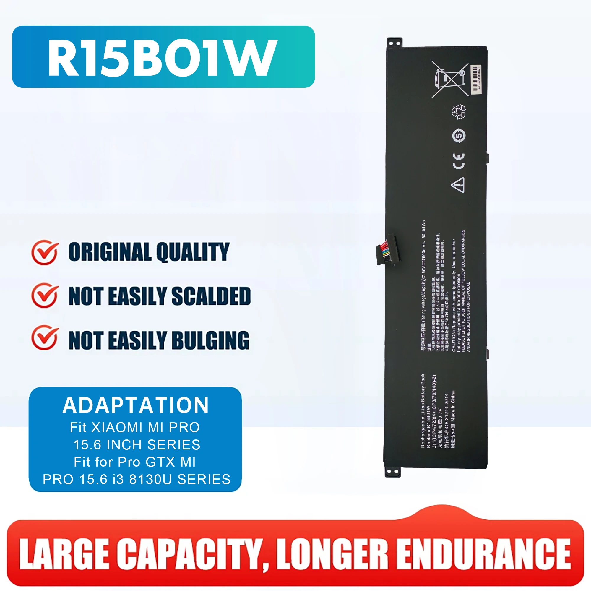 

R15B01W Laptop Battery For Xiaomi Pro 15.6 Inch Series TM1701 171501-AQ TM1707 Notebook 60.4WH R15B01W