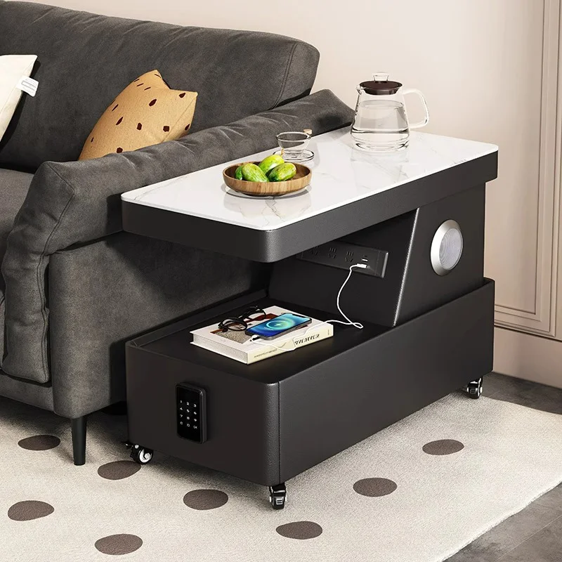 

Smart Mobile Sofa Coffee Table Trolley with Wireless Charging & Audio Modern Wood & Glass Living Room Furniturepromote sales