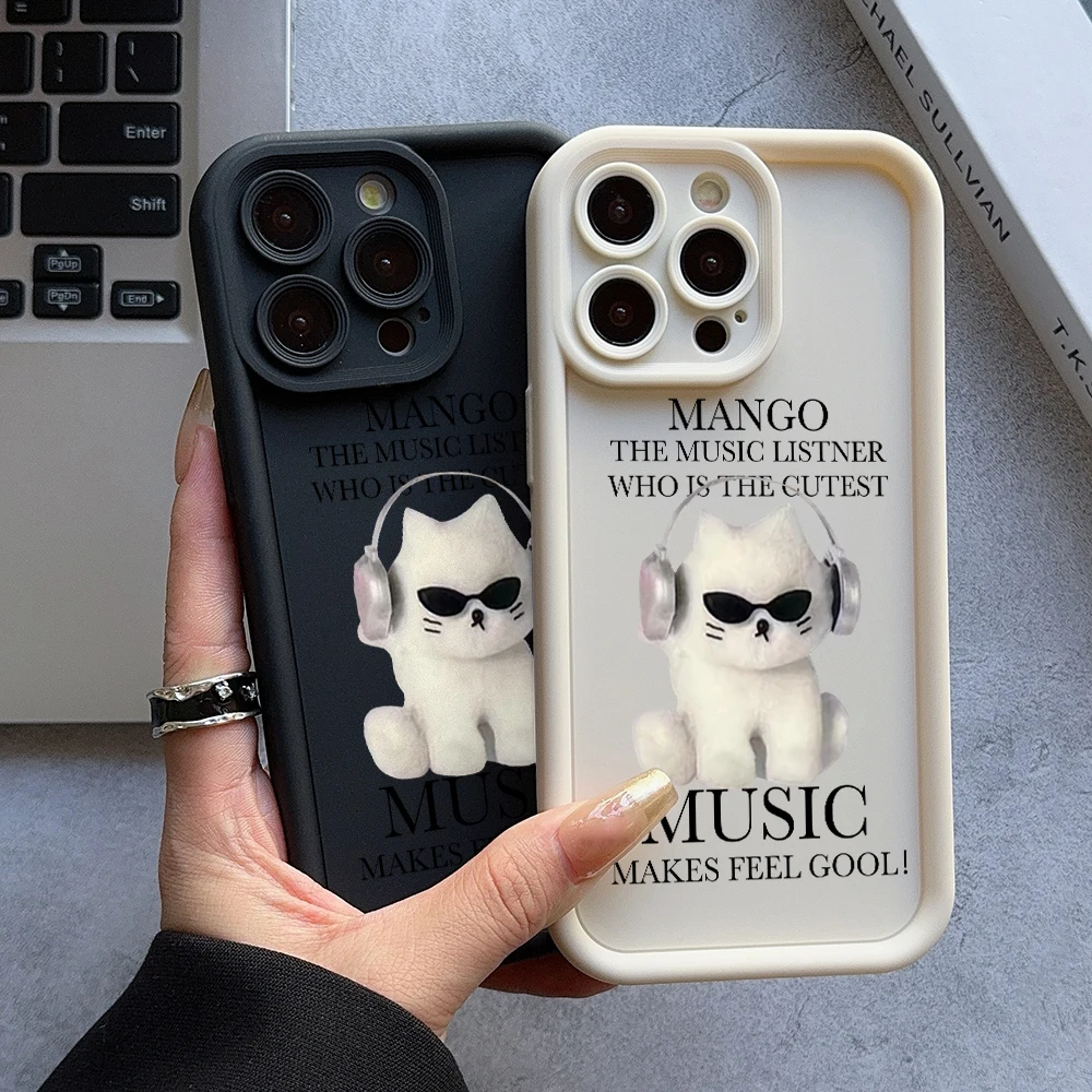 Headphones Cat Phone Case for Oppo A98 A95 A94 A78 A76 A74 A72 A60 A58 A57 A54 A53 A38 A33 A32 A17 A16 A15 Ladder Lens Cover