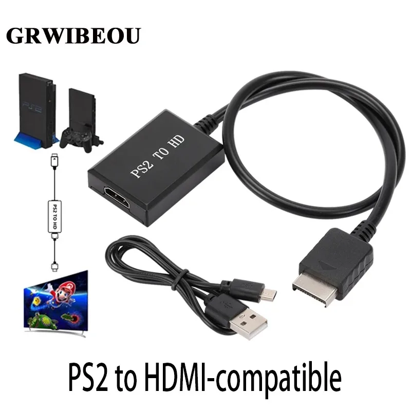 

GRWIBEOU 1080P PS2 to HDMI Compatible Audio Video Converter Adapter Cable with USB Power Cord Supports all PS2 display modes