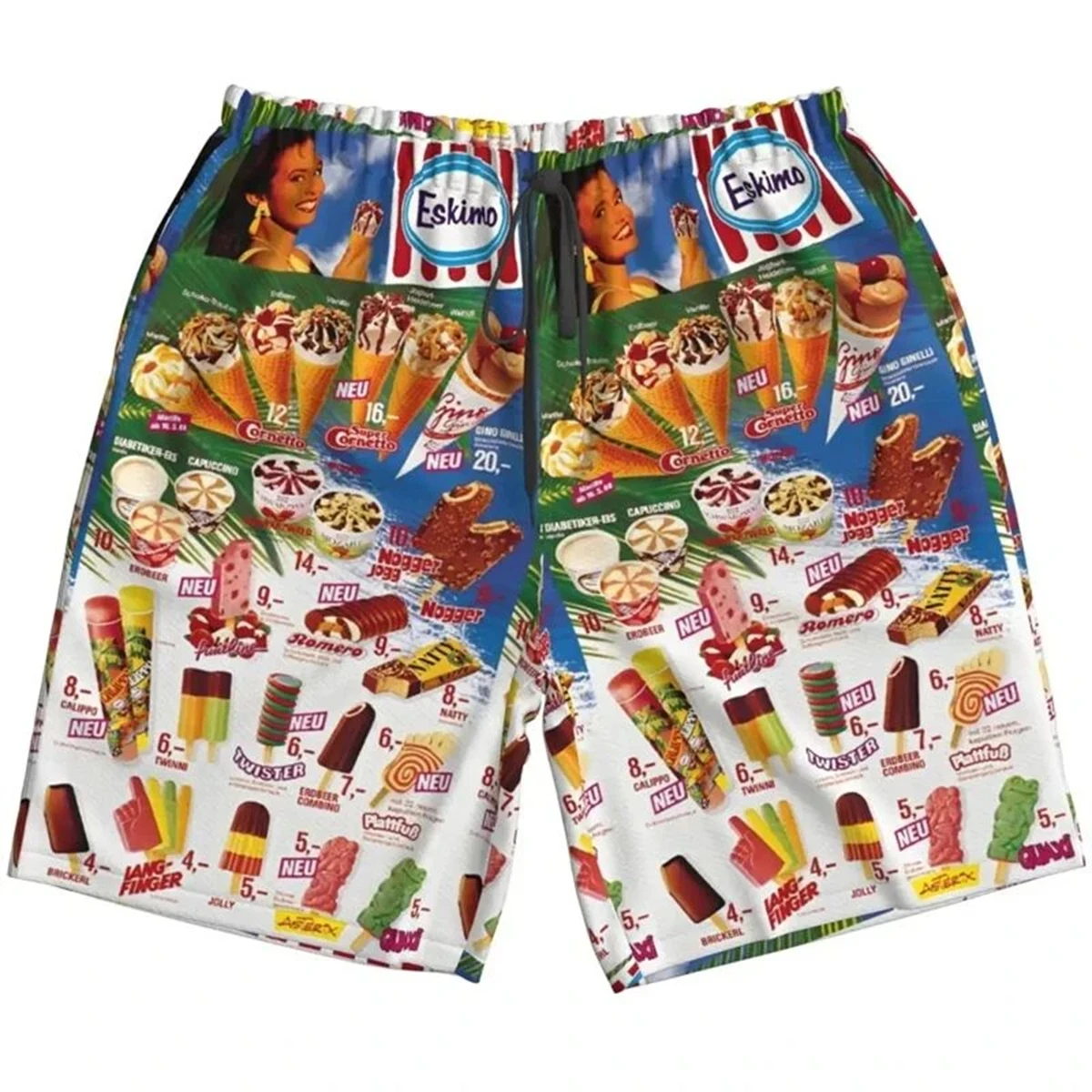 Pantalones cortos para hombre con estampado de paletas en 3D, diseño de helado hawaiano, traje de baño de playa de verano, ropa informal suelta