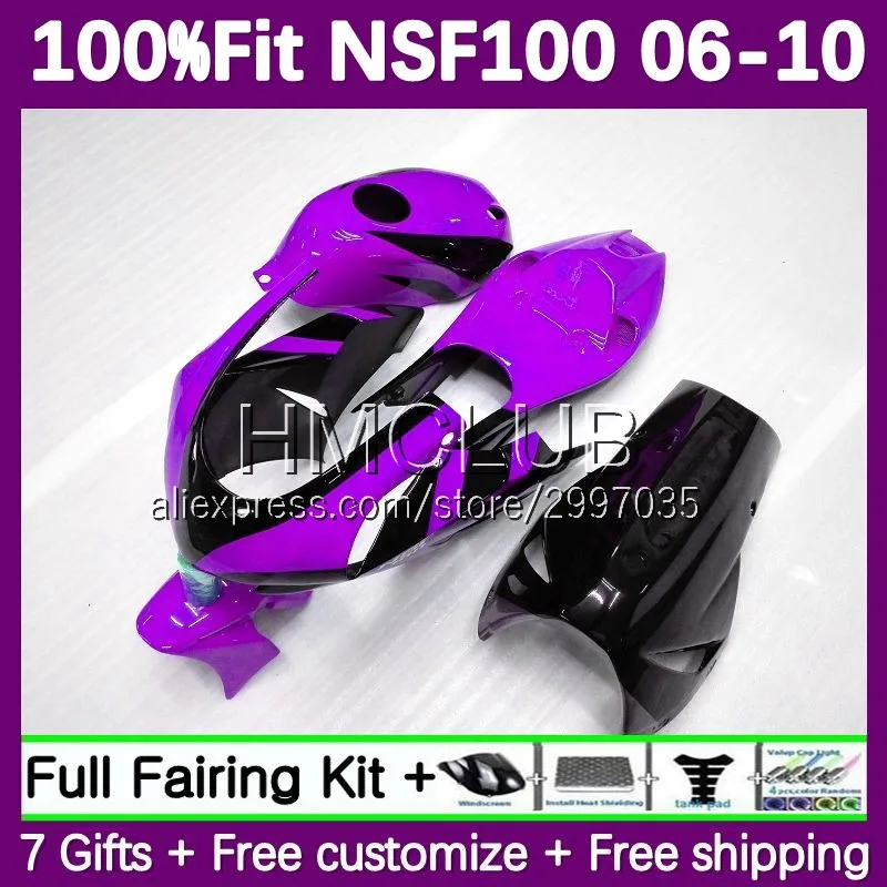 Injection Fairing For HONDA NSF 100 NSF100 black purple 06 07 08 09 10 31No.139 NSF-100 2006 2007 2008 2009 2010 Fiberglass Race