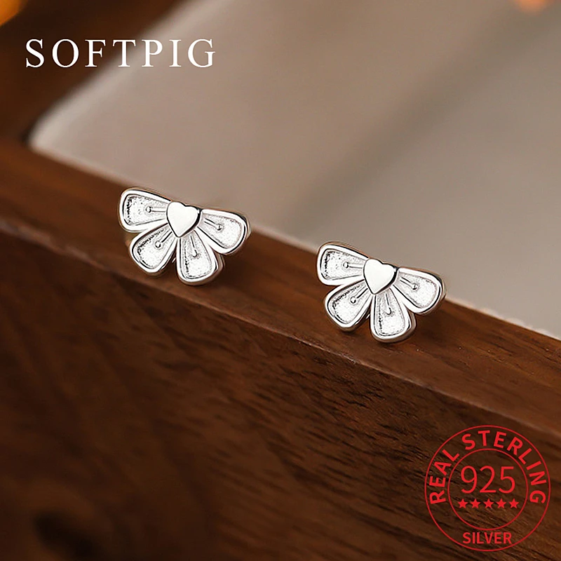 SOFTPIG Real 925 Sterling Silver 8.5*5mm Bowknot Tiny Stud Earrings for Women Cute Fine Jewelry Minimalist Accessories