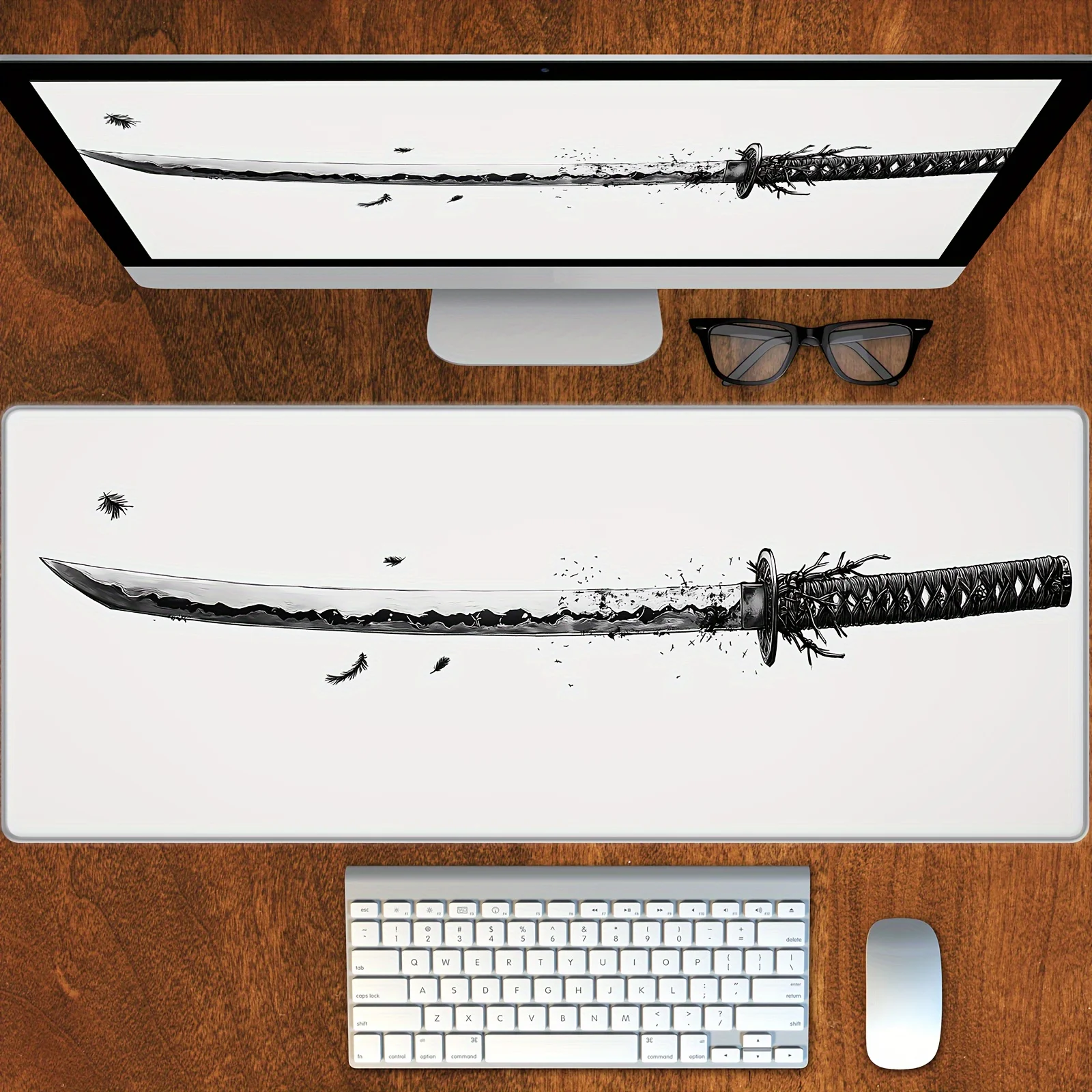 

Коврик для мыши с тематикой самурайского меча, настольный коврик с прошитыми краями, резиновый противоскользящий, прочные аксессуары для ПК, игровые коврики, коврик maus