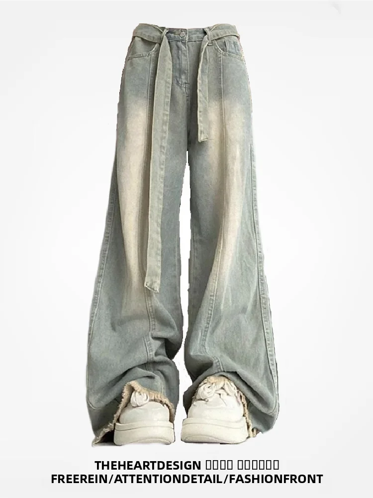 

American Style High Waist Wide Leg Jeans Women's Autumn Winter New Loose Slim Straight Long Pants Trendy Ins