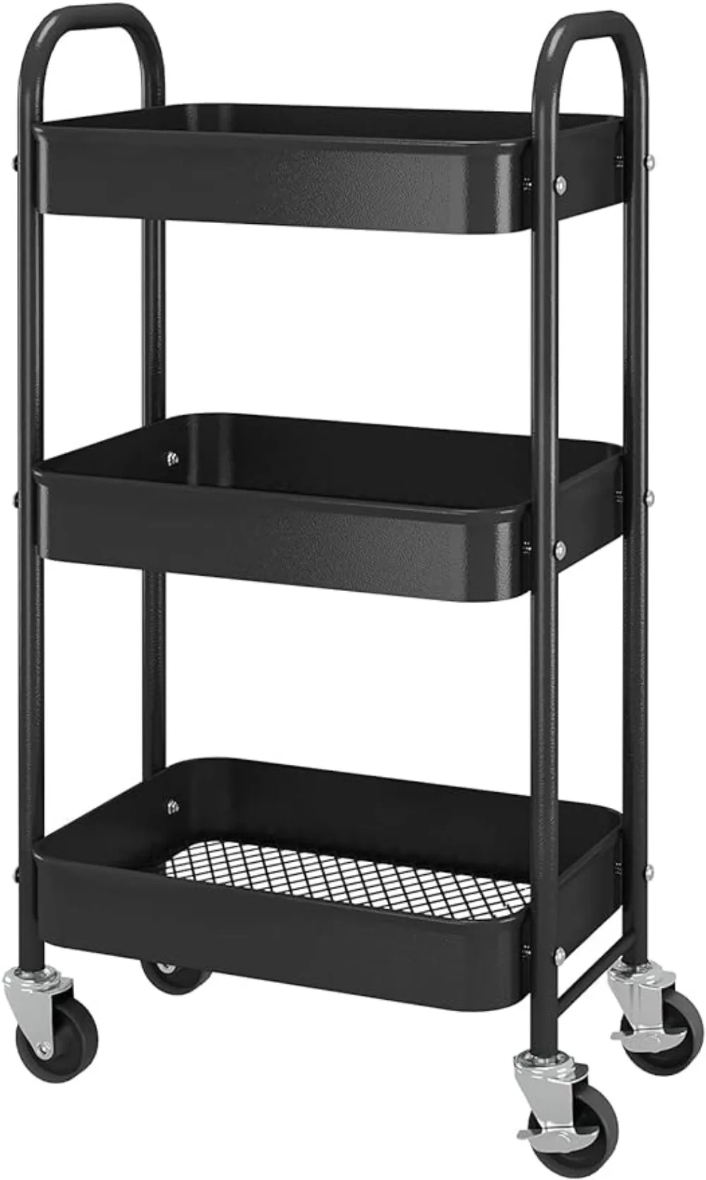 

Simple Trending 3-Tier Heavy Duty Metal Utility Rolling Storage Cart with Lockable Wheels Black