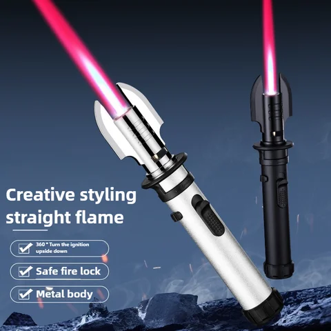 Powerful Windproof Torch Lighter, Butane Gas Inflatable Lighters Red Flame for Outdoor BBQ Kitchen Cooking Welding