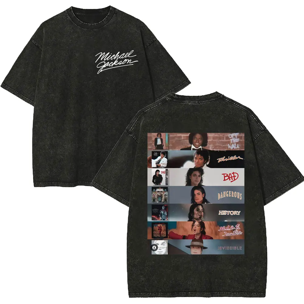 Rock Singer Michael Jackson Vintage Washed T Shirt High Quality Fashion Oversized T-shirts Men Women Casual Short Sleeve T-shirt