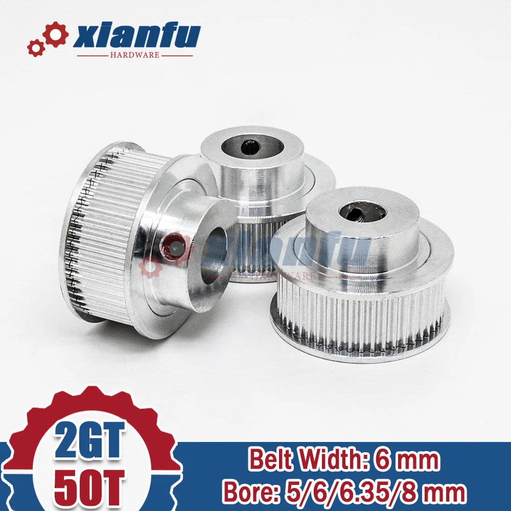 1/5/10pcs 50 Teeth 2GT Timing Pulley BF Type Bore 5/6/6.35/8mm Belt Width 6mm Synchronous Wheel Sheave for 3D Printer GT2 50T