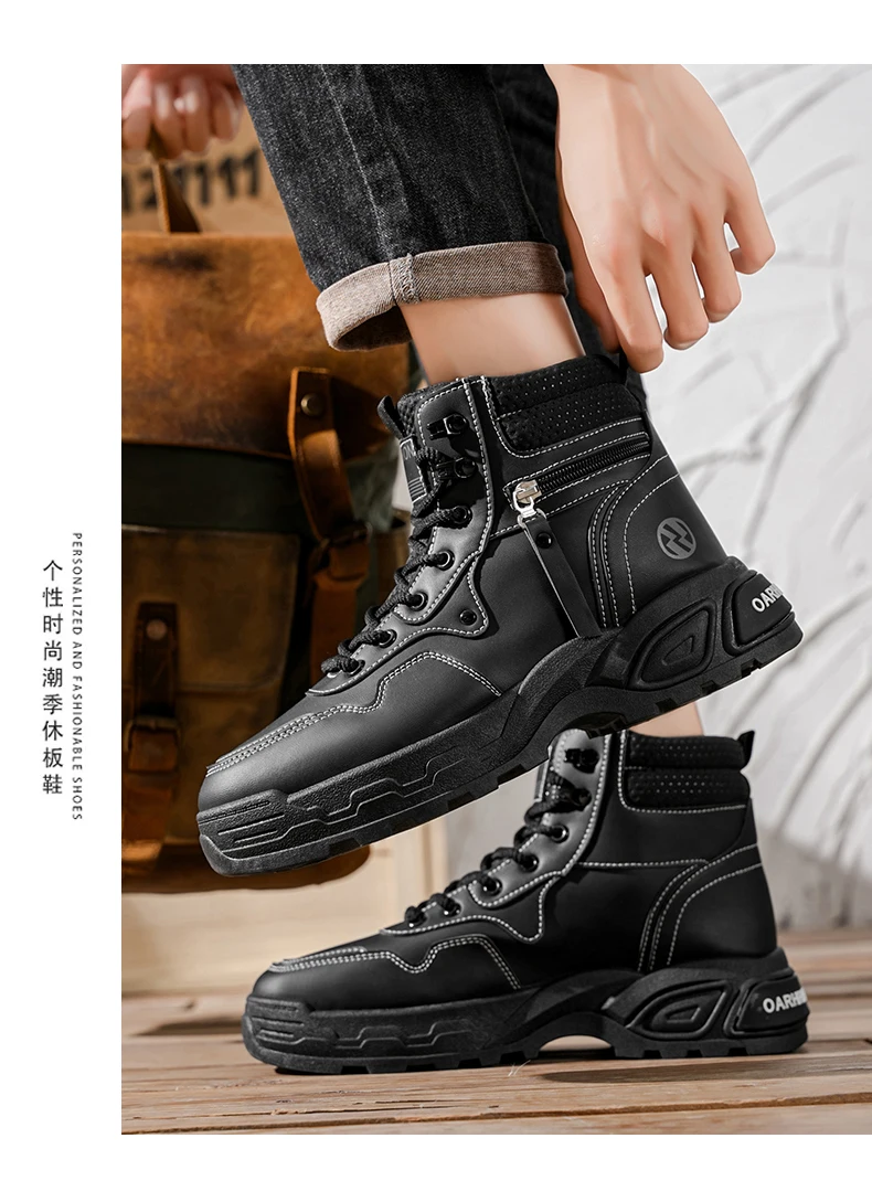 Herrenstiefel Frühling und Herbst Neue Weichsohlen-Antirutsch-Freizeitstiefel Modische Joker-Outdoor-High-Top-Stiefel Jugendliche Komfort-Arbeitsstiefel – Detail 14