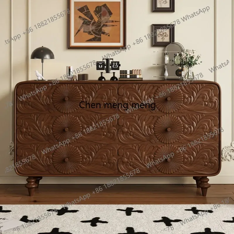 

RR Medieval solid wood chest retro old carving, multi-functional locker living room decoration