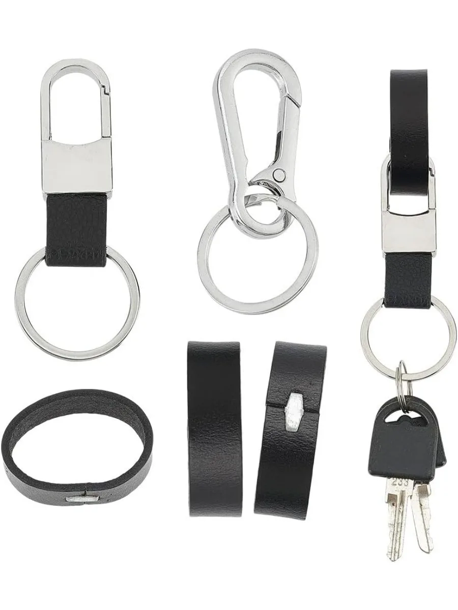 4 Pcs Imitation Leather Belt Keepers 2 Pcs 2 Styles Push Gate Snap Keychain Clasps Key Ring Belt Loop Buckle Belt Ring Keeper