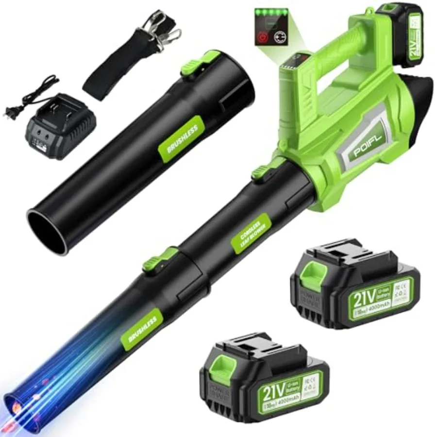 

Беспроводная воздуходувка для листьев 750CFM 240+MPH, бесщеточная, мощная, электрическая, с 2 аккумуляторами 4.0 Ач и быстрым зарядным устройством, наплечная