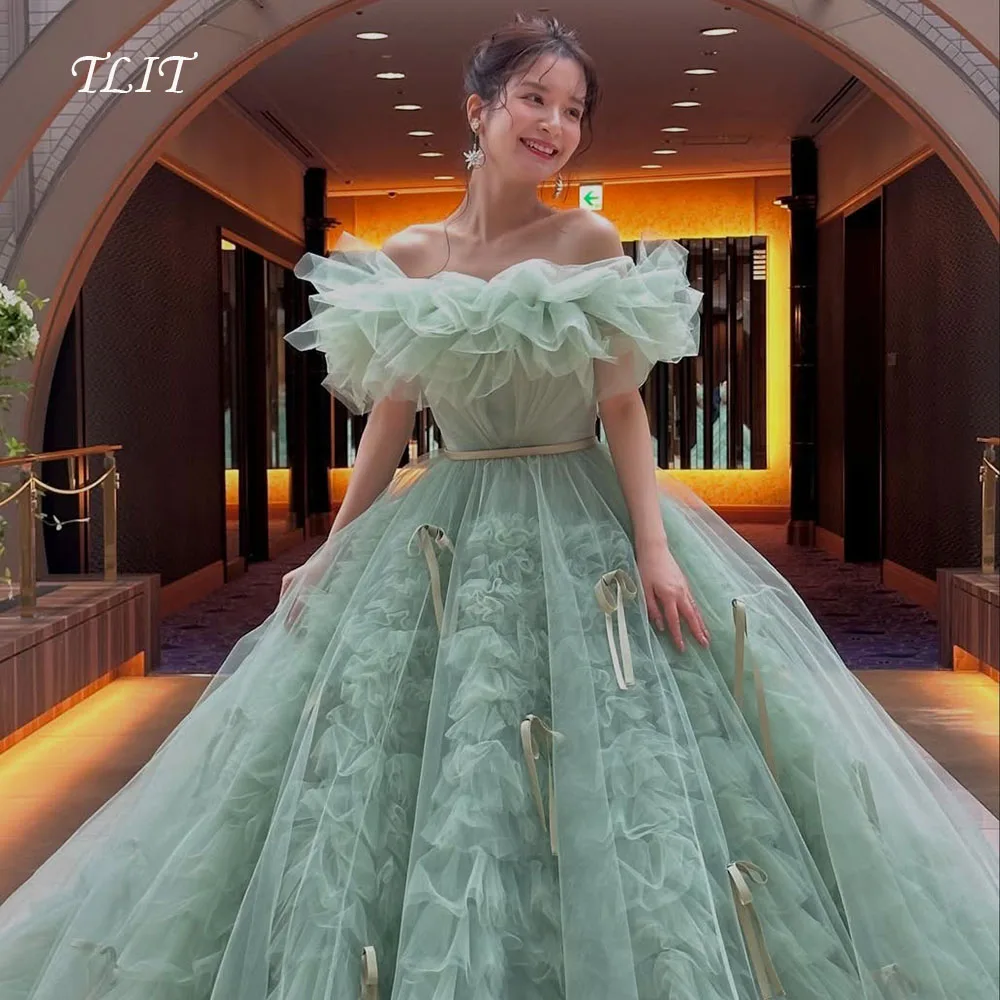

TLIT Fairy Candy Color Tulle Evening Dresses Strapless イブニング？ドレス Pleats Bows Decoration Sashes Prom Gowns Customized