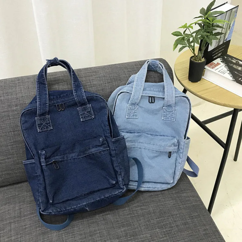 Sac à dos en denim délavé pour femme, style universitaire artistique, niche classique, sensation haut de gamme, grande capacité, décontracté et polyvalent