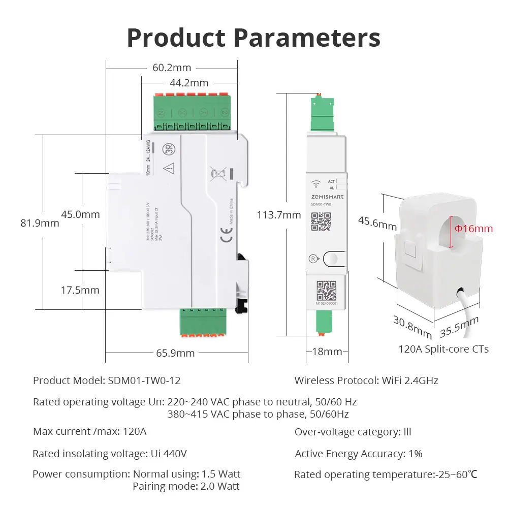 Imagem -06 - Tuya Wifi Smart Din-rail Medidor de Energia Fase Monitor de Energia Drawable Connector Split Core Cts Smart Life App Control 120a