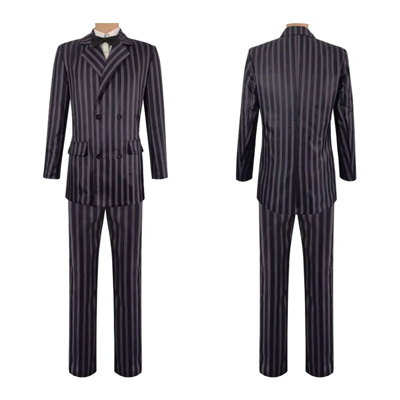 Gomez Addams Daddy Cosplay Costume Black Stripes Suits Man Halloween Party Outfits