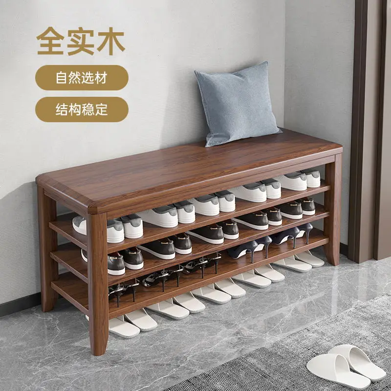 Solid Wood Shoe Cabinet Household Shoe Changing Stool Shoe Rack Can Sit Footstool Multi-Layer Shoe Rack