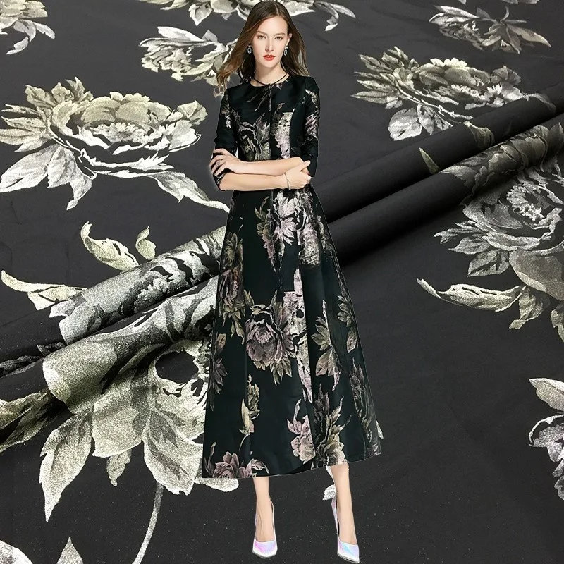

Rose wedding dress jacquard fabric grand banquet dress evening gown gilded brocade fabric