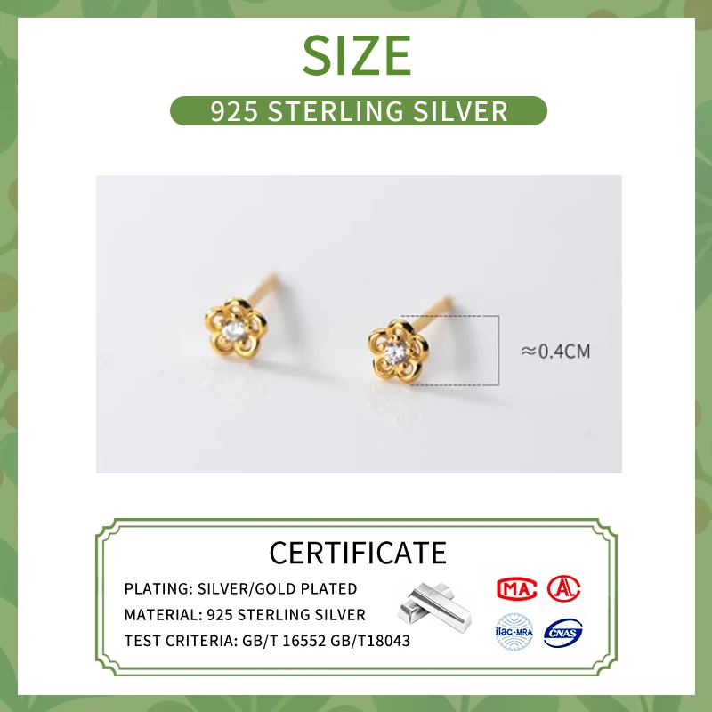 INZATT Real 925 Sterling Silver Zircon Flower Plant Stud Earrings for Women Minimalist Fine Jewelry Ear Hole Care Accessories